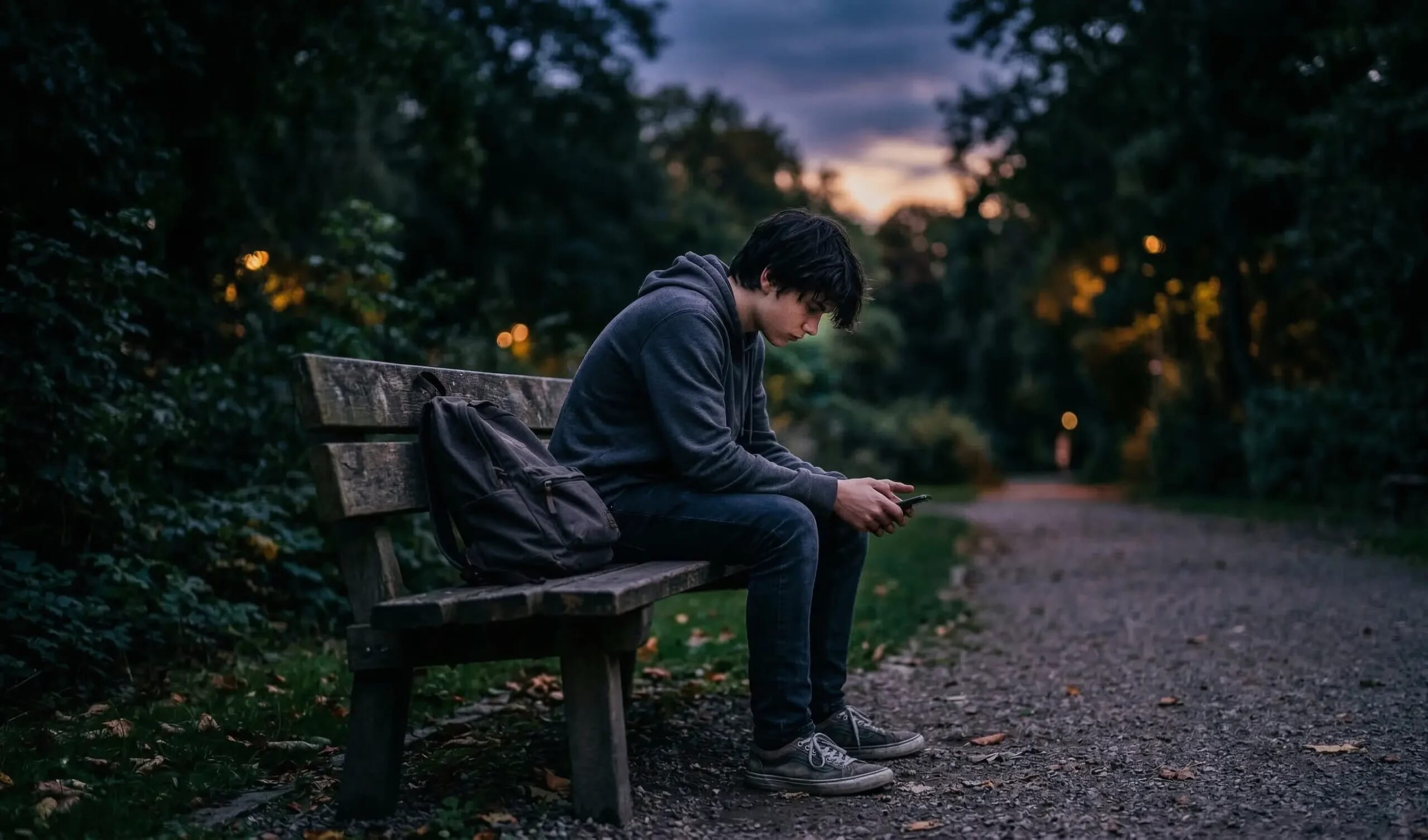 Yalnız başına oturan ve içsel çatışma yaşayan bir genç, davranış bozukluğu belirtileri duygusal analizi